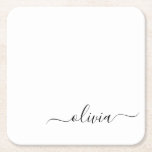 Porta-copo De Papel Quadrado Nome do Monograma Girly de Script Moderno Branco N<br><div class="desc">Portas copos de papel do Monograma de Script Simples Preto e Branco. Isso faz a formatura perfeita,  aniversário,  casamento,  chá de panela,  aniversário,  chá de fraldas ou presente de festa de solteira para alguém que ama luxo de vidro e estilos quíticos.</div>