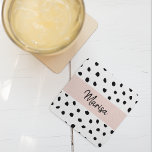 Porta-copo De Papel Quadrado Nome do Monograma Moderno | Pastel Pink & Black Po<br><div class="desc">Nome do Monograma Moderno | Pastel Pink & Black Pontos</div>