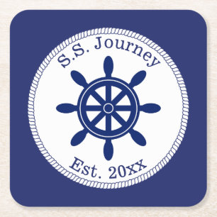 Porta-copo De Papel Quadrado Nome do navio "Adicione a roda" do capitão náutico