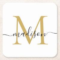 Nome do Script do Monograma Dourado Preto Elegante