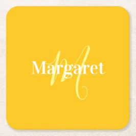 Porta-copo De Papel Quadrado Nome personalizado amarelo moderno