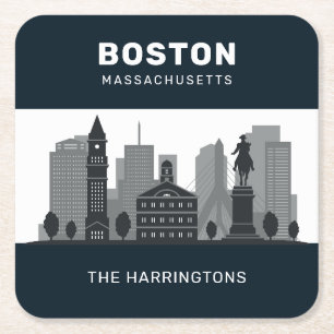 Porta-copo De Papel Quadrado Nome Personalizado Boston Massachusetts