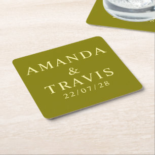 Porta-copo De Papel Quadrado Nome Personalizado Casamento Mínimo Moderno Simple