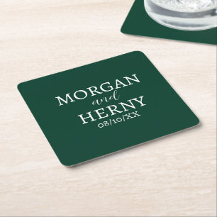 PORTA-COPO DE PAPEL QUADRADO NOME PERSONALIZADO CHIC MODERNO NOIVA VERDE ESCURO