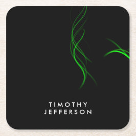 Porta-copo De Papel Quadrado Nome personalizado Curvas verdes negras legantes m