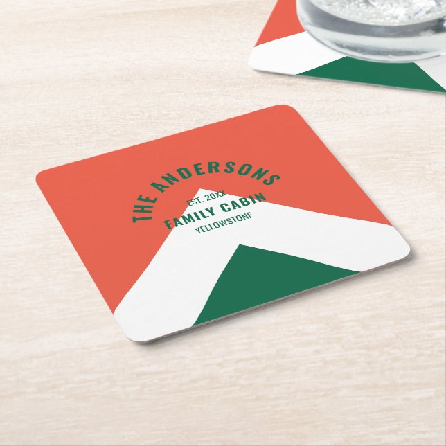 Porta-copo De Papel Quadrado Nome Personalizado da Cabina da Família Retroativa (Inclinado)