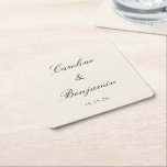 Porta-copo De Papel Quadrado Nome Personalizado de Casamento Elegante do Script<br><div class="desc">Na moda Formal Classic Tradicional Script Elegante Convite de Casamento Personalizado Porta copos de Papel Quadrado em Ivory Cream</div>