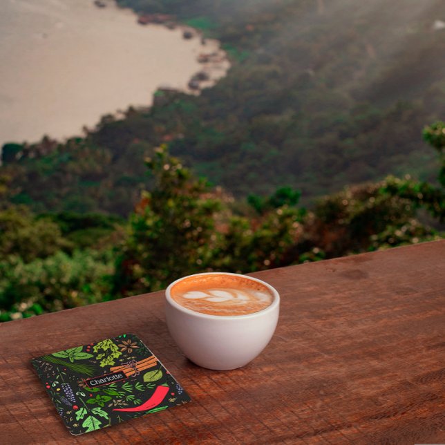 Porta-copo De Papel Quadrado Nome personalizado do padrão especial preto (Criador carregado)