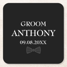 Porta-copo De Papel Quadrado Nome Personalizado Elegante Preto do Groom Oferece