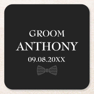 Porta-copo De Papel Quadrado Nome Personalizado Elegante Preto do Groom Oferece