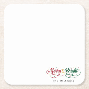 Porta-copo De Papel Quadrado Nome Personalizado Merry & Bright Script Minimalis