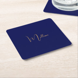 Porta-copo De Papel Quadrado Nome personalizado minimalista azul