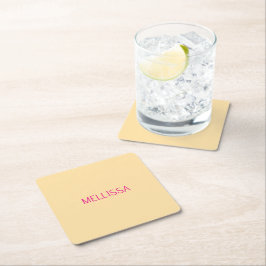 Porta-copo De Papel Quadrado Nome personalizado minimalista creme