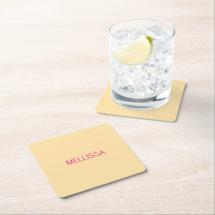 Porta-copo De Papel Quadrado Nome personalizado minimalista creme