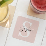 Porta-copo De Papel Quadrado Nome Personalizado Moderno Monograma Pastel Rosa<br><div class="desc">Nome Personalizado Moderno Monograma Pastel Rosa</div>