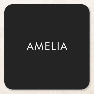 Porta-copo De Papel Quadrado Nome Simples da Planeta Profissional Minimalista P