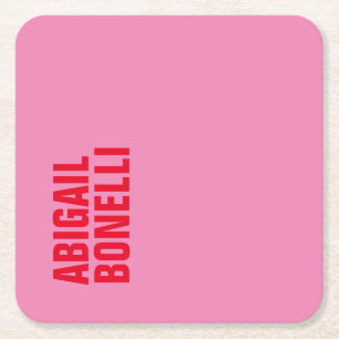 Porta-copo De Papel Quadrado Nome vermelho rosa moderno e minimalista profissio