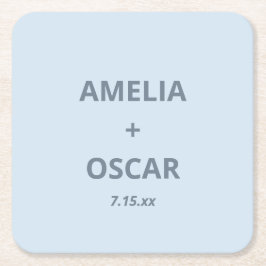 Porta-copo De Papel Quadrado Nomes Data Casamento Moderno Azul Macio Personaliz