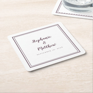 Porta-copo De Papel Quadrado Nomes de Casamento Roxo Data Simples Minimalista M