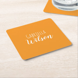 Porta-copo De Papel Quadrado Nomes personalizados moderno laranja minimalista