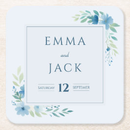 Porta-copo De Papel Quadrado Nomes verdes azuis legantes e casamento de data