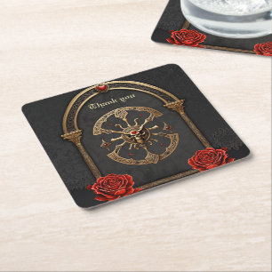 Porta-copo De Papel Quadrado Nós celtas e um coração na elegância gótica.
