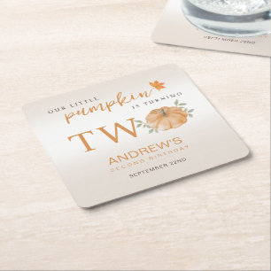 Porta-copo De Papel Quadrado Nosso Pequeno segundo aniversário de outono
