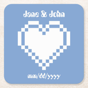 Porta-copo De Papel Quadrado Nossos Corações de 8 Bits na Porta copos de Papel