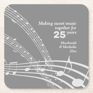 Porta-copo De Papel Quadrado NOTAS DE MÚSICA Modernas Aniversário do 25 SILVER