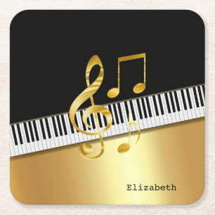 Porta-copo De Papel Quadrado Notas Musicais, Teclas de Piano Preto Moderno Eleg