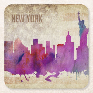 Porta-copo De Papel Quadrado Nova Iorque, skyline da cidade da aguarela de NY  