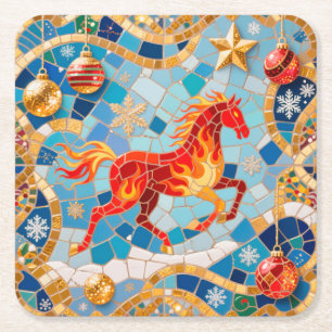 Porta-copo De Papel Quadrado Novo Ano 2026 Padrão de Natal para Cavalos de Ferr