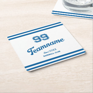 Porta-copo De Papel Quadrado Número de jogador personalizado do Blue Baseball C