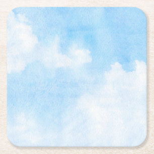 Porta-copo De Papel Quadrado Nuvens da aguarela e fundo do céu