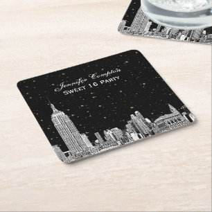 Porta-copo De Papel Quadrado NYC Skyline Etch Starry DIY BG Color SQ Portas cop