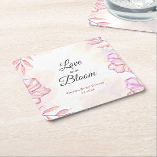 Porta-copo De Papel Quadrado O amor está em flor Banho de água floral em aquare