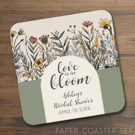 Porta-copo De Papel Quadrado O amor está florescendo - Chá de Noiva Boho Flores