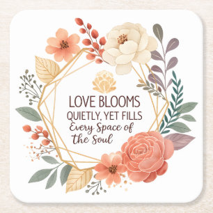 Porta-copo De Papel Quadrado O Amor Floresce Silenciosamente – Aquarela de Cita