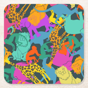 Porta-copo De Papel Quadrado O animal mostra em silhueta o teste padrão