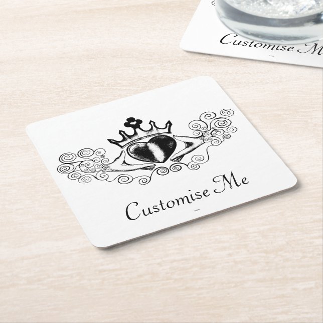 Porta-copo De Papel Quadrado O Claddagh (Preto) (Inclinado)