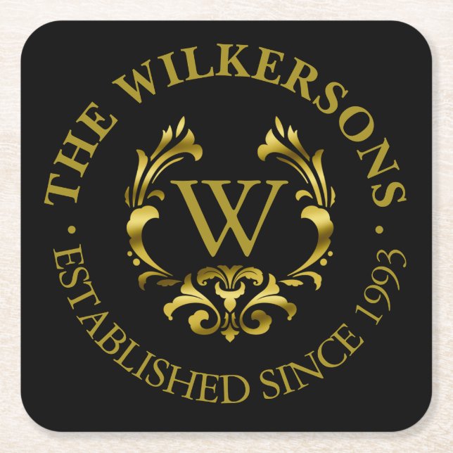 Porta-copo De Papel Quadrado O emblema | do monograma da folha Dourado escolhe (Frente)