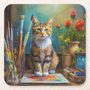 Porta-copo De Papel Quadrado O Gato Artístico