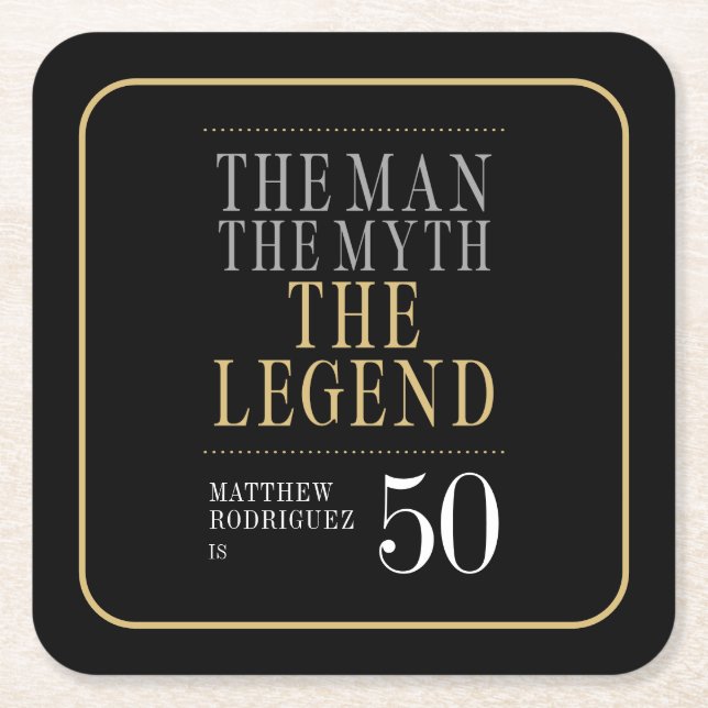 Porta-copo De Papel Quadrado O Homem O Mito A Lenda 50º Aniversário (Frente)