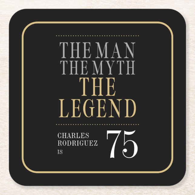 Porta-copo De Papel Quadrado O Homem O Mito A Lenda 75º Aniversário (Frente)