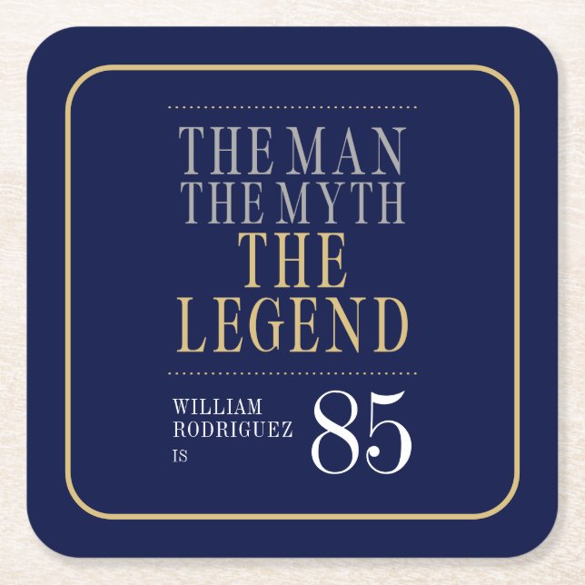 Porta-copo De Papel Quadrado O Homem O Mito A Lenda 85º Aniversário (Frente)