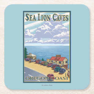 Porta-copo De Papel Quadrado O leão de OregonSea cava o poster das viagens
