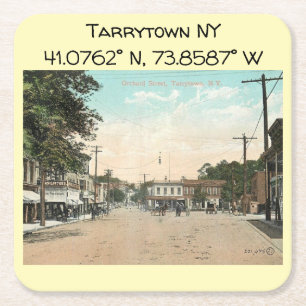 Porta-copo De Papel Quadrado O Mapa da Tarrytown NY Coordena o Estilo de Vintag