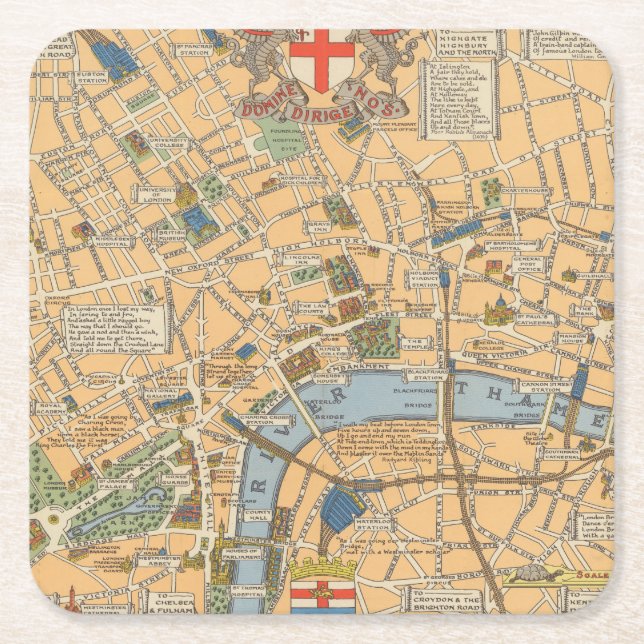 Porta-copo De Papel Quadrado O mapa das crianças de Londres, Inglaterra (Frente)