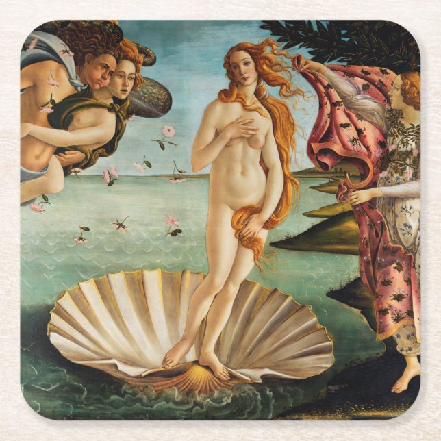 Porta-copo De Papel Quadrado O Nascimento de Vênus, Sandro Botticelli, 1485 (Frente)