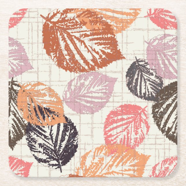 Porta-copo De Papel Quadrado O outono sai em bege. (Frente)